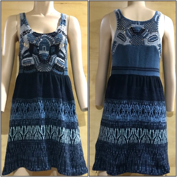 Free People Crochet Sweater Tunic Mini Blue - Picture 9 of 9